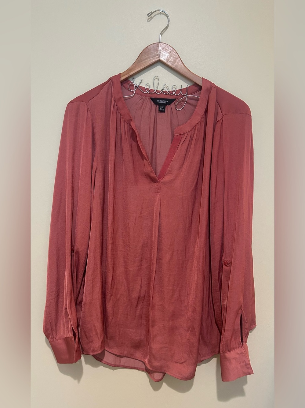 Simply Vera by Vera Wang Dusty Rose V-Neck Blouse Boho Like New Size XXL